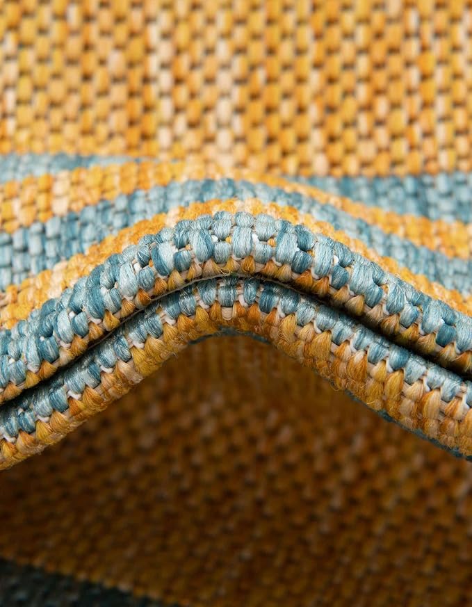 Unique Loom Jill Zarin Outdoor Collection Area Rug - Anguilla (7' 1'' x 10' Rectangle, Yellow and Aqua/Light Blue)