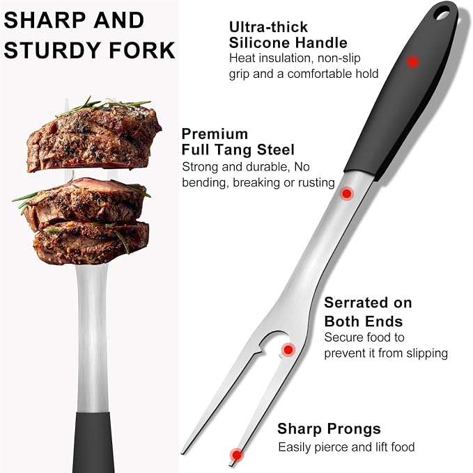 15.8" Heavy Duty Grill Set - Stainless Steel BBQ Tools with Spatula & Fork, Professional Grilling Gifts for Men, Outdoor Barbecue Tool Set