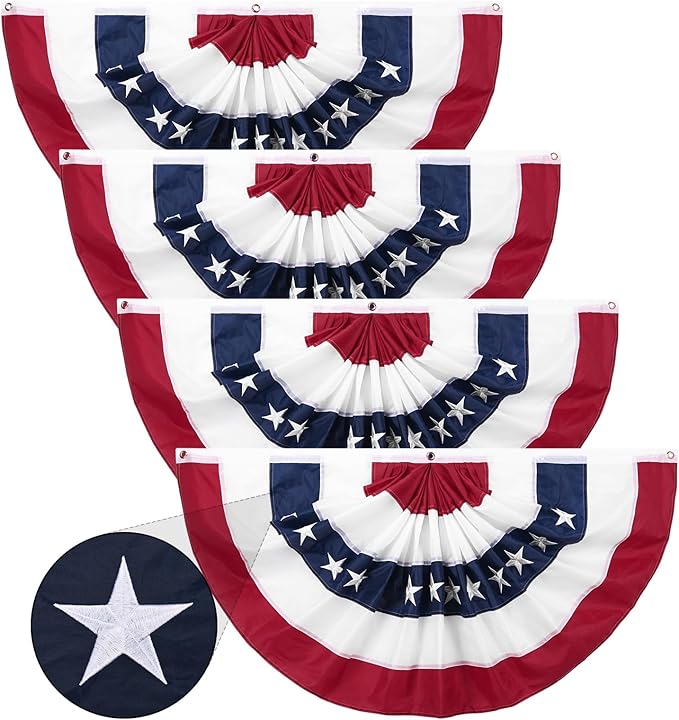 DanCoom 4 Pack American Fan Bunting for Outside 2 x 4 FT American Pleated Fan Flag,American Flag Bunting Patriotic Decorations Bunting Flags for Outdoor Yard Party,Memorial Day Decorations Flags