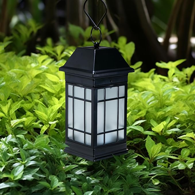 15.5" Solar Lantern Outdoor Waterproof, Glass Flickering Flame Solar Lanterns, Hanging Metal Lantern Decorative for Patio Front Porch Garden Backyard Tabletop Mothers Day Gifts Mom