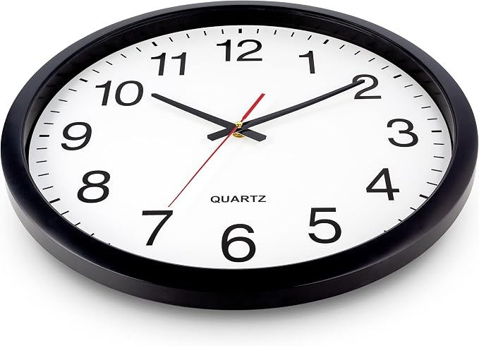 Bernhard Products Black Wall Clock Silent Non Ticking - XL 18 Inch Quality Quartz Battery Operated Round Easy to Read Home/Office/Classroom/School Clock