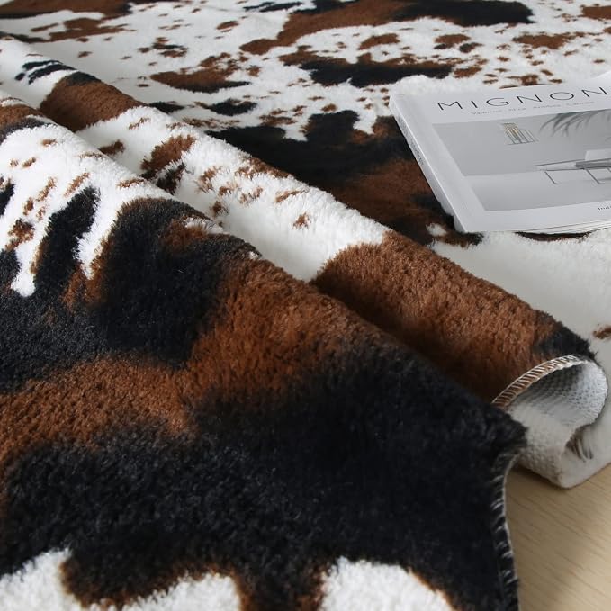 MACEVIA Cow Print Rug Faux Cowhide Rugs Cute Animal Area Carpet Western Decor for Living Room Bedroom with Anti-Slip Rubber Large Size 59" L x 47.2" W(4.9ft x 3.9ft)
