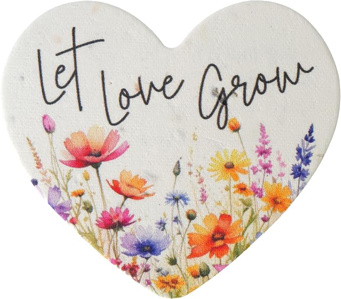 50pcs Large (2.5" h x 2.85" w) Let Love Grow Heart Seed Paper – Writable & Plantable Wildflower, Mom's Gift for Birthday, Use for Wedding, Baby Shower, & Heart Party Favors