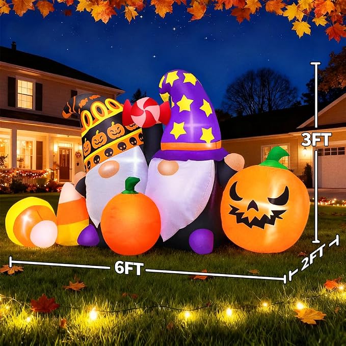 6FT Thanksgiving Inflatable Decoration, Built in LED Lights Blow Up Gnomes with Pumpkin/Sugar Decorations for Thanksgiving Party, Indoor, Outdoor, Garden, Yard Lawn Décor