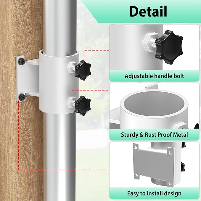 Deck Umbrella Mount Stainless Steel Patio Umbrella Holder, Umbrella Clamp Mount for Deck Railing Heavy Duty Outdoor Umbrella Clamp White（2 Pcs）