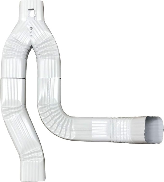 Aluminum 3x4 Offset Downspout Diverter for Rain Barrels | Made in The U.S.A. | Includes Screws & Instructions (Low Gloss White)