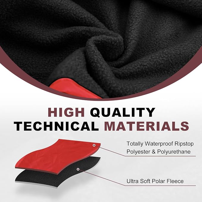 Large Waterproof Outdoor Picnic Blanket 80"x 58" | Windproof Lightweight Stadium Blanket, Packable, Stay Dry and Comfortable for Camping, Sports, Travel - Red Hooded