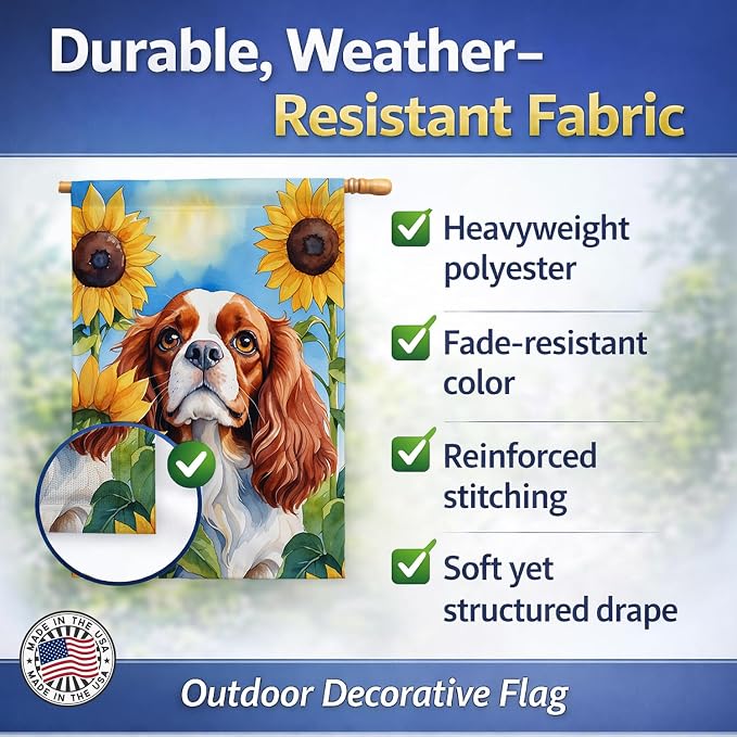 Caroline's Treasures DAC6047CHF Cavalier Spaniel in Sunflowers House Flag Large Porch Sleeve Pole Decorative Outside Yard Banner Artwork Wall Hanging, Polyester, House Size, Multicolor