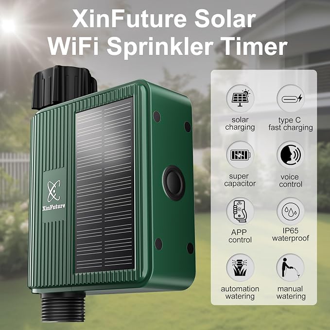Water Timer for Outdoor Garden Hose, Sprinkler Timer for Garden Faucet with Auto/Manual/Rain Delay Mode, Sprinkler Irrigation Controller for Yard Lawn (1 Zone-Solar)