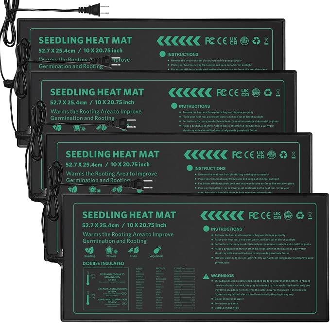 Seedling Heat Mat 4 Pack Durable Waterproof Plant Heating Pad 10"x 20.75" for Germination, Indoor Gardening, Greenhouse