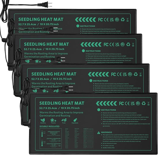 Seedling Heat Mat 4 Pack Durable Waterproof Plant Heating Pad 10"x 20.75" for Germination, Indoor Gardening, Greenhouse