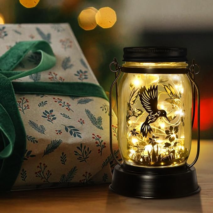 kyoryuger Hummingbird Gift for Women/Mom/Grandma Hummingbird Solar Lanterns Mom Birthday Bird Lovers Lantern Birds Lights Solar Garden Decoration for Yard, Patio,Porch Torches, Home Decor