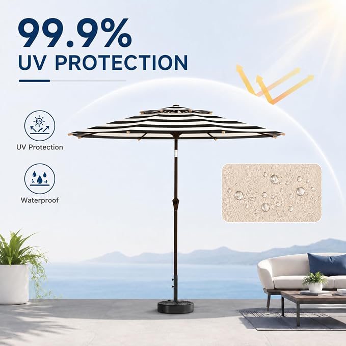 10FT Patio Umbrella, 2 Tier Outdoor Table Umbrella, Large Vented Market Umbrellas with Push Button Tilt and Crank, 8 Sturdy Ribs for Backyard, Deck, Pool, UPF50+ UV Protection