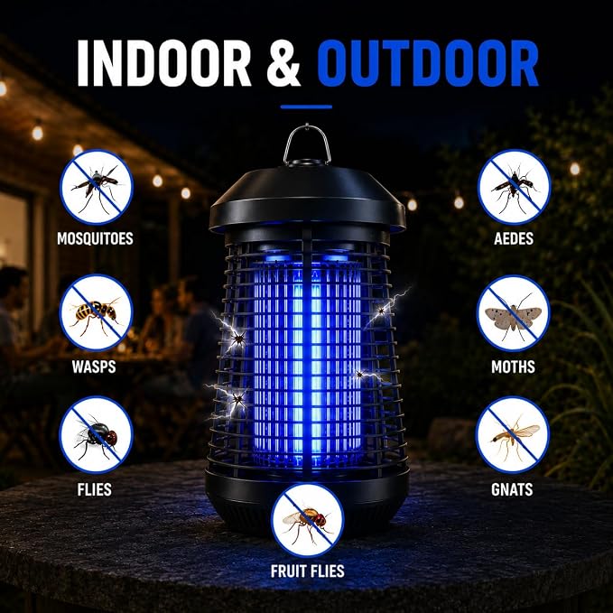 Bug Zapper Outdoor,4200v Mosquito Zapper Killer,Covers 1/2 Acre | Electric Bug zapper Helps Eliminate Mosquitoes and Flying Insects Outdoors. Ideal for Patio Backyard Garage. Easy-clean Tray