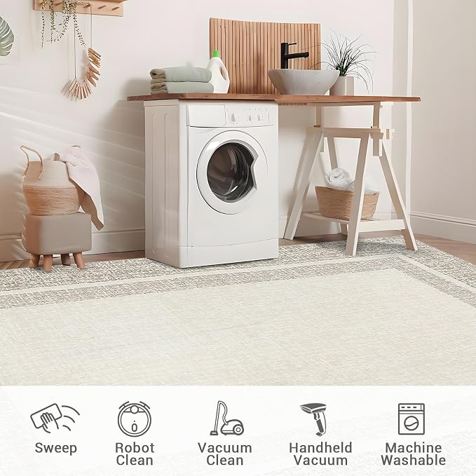 GAOMON Area Rugs 2x6 Modern Runner Rug Washable Bordered Entryway Runners Soft Faux Wool Carpet Contemporary Neutral Non-Slip Long Rug Runner Indoor Accent Hallway Kitchen Runners for Bedroom Beige