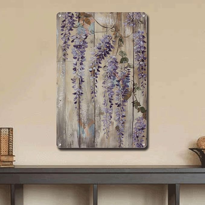 Metal Sign Tin Sign Vintage Wall Art Rustic Grace Wisteria Tin Sign for Easy Installation Weather Resistant Design and Vintage Eleganc Funny Bathroom Wall Decor for Club 6×8 Inches