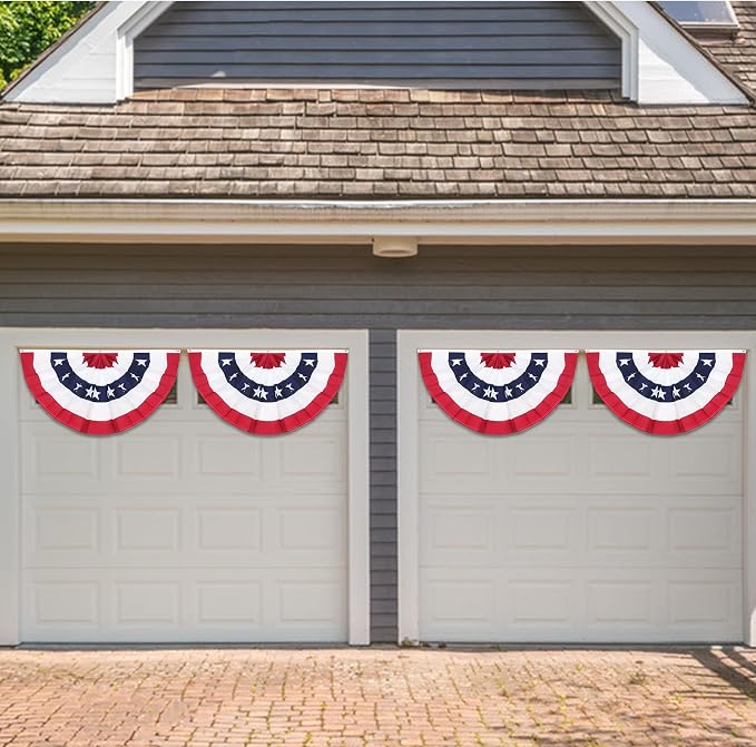 American Pleated Fan Flag, 3 x 1.5 Ft USA Patriotic Half Fan Bunting, Indoor Outdoor 4th of July Memorial Day 250th Anniversary Decorations (4 Pcs)