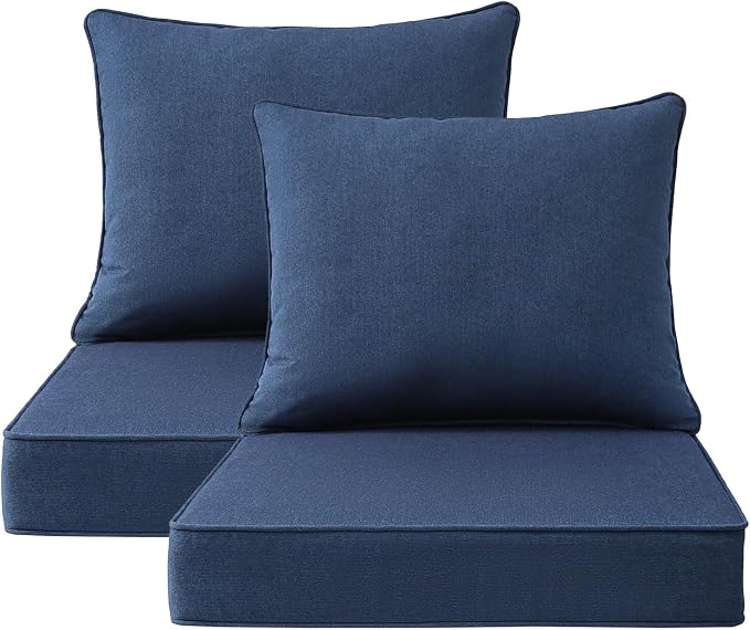 Unimatta Sunbrella Outdoor Patio Chair Cushions Set, 24" x 24", Set of 2, Water-Repellent, Fade Resistant, Deep Seat Cushion for Backyard, Couch, Sofa and Patio Furniture, Specrtum Indigo