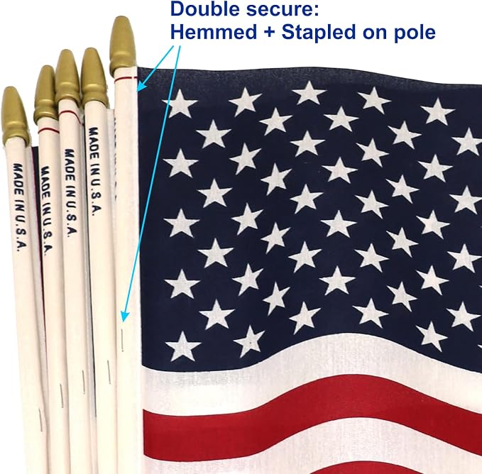 GIFTEXPRESS 12pc 12x18 Inch US Stick Flags Made in USA Printed with Spear Tip - July 4th & Memorial Day US Hand Held Decorations