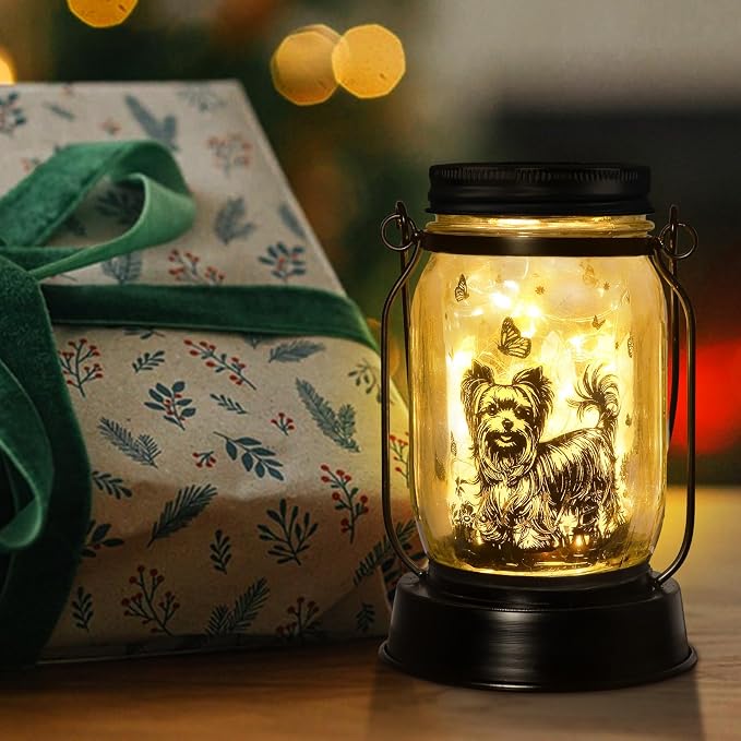 kyoryuger Yorkie Dog Gifts for Women/Men Yorkshire Terrier Solar Lanterns Mom Birthday Dog Lovers Lantern Pet Loss Pet Memorial Lights Solar Garden Decor for Yard, Patio,Backyard,Porch Torches Light