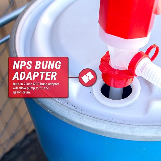 Hand Operated Drum Pump - Food Grade - BPA Free - Emergency Disaster - 55 to 5 -Gallon Drum Pump - Heavy Duty Barrel Siphon - Drinking Water Hand Pump - (7.0 Gallon Per Minute) - (Manual). Made in USA