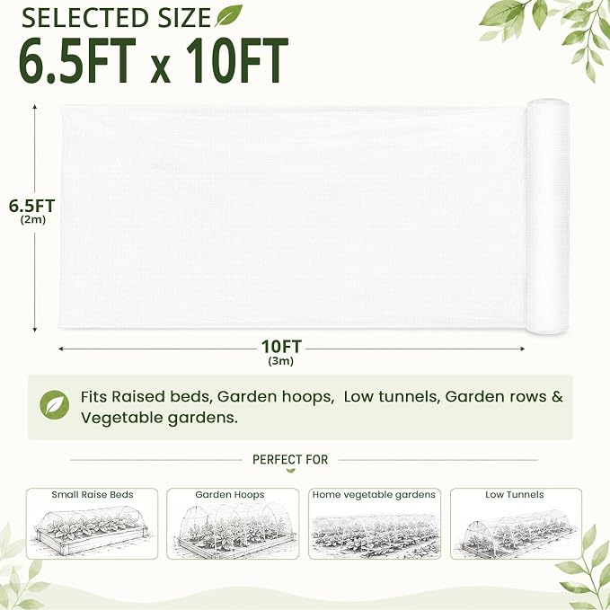 6.5Ft x 10Ft Garden Netting, Fine Mesh Insect Netting for Plant Protection, Mosquito Bug Bird Barrier Mesh Cover for Vegetables Fruits Flowers Raised Beds