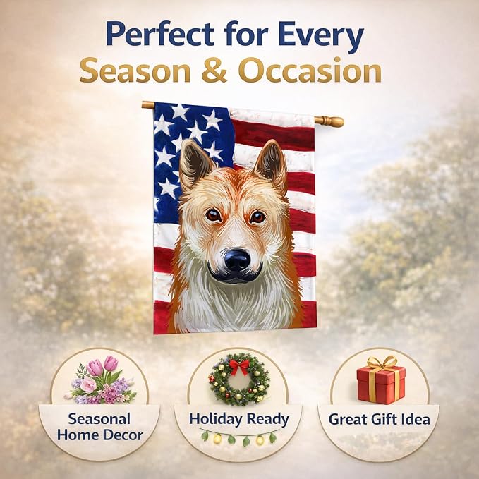 Caroline's Treasures CK6596CHF Korean Jindo American Flag House Flag Large Porch Sleeve Pole Decorative Outside Yard Banner Artwork Wall Hanging, Polyester, House Size, Multicolor