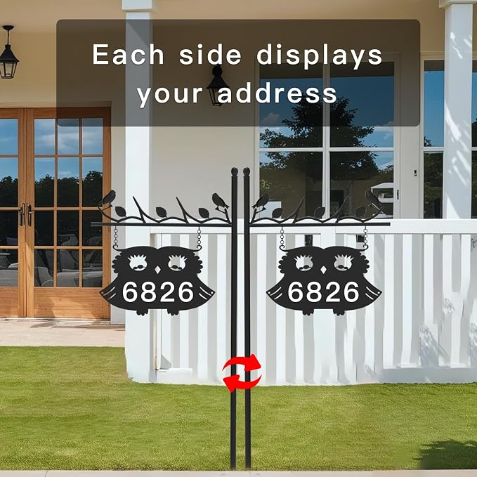 Metal Address Sign for Houses, House Numbers for Outside, Double-Sided Reflective Home Address Sign For Yard, Mailbox Decor Numbers, Address Plaques for High Visibility with 44in Pole