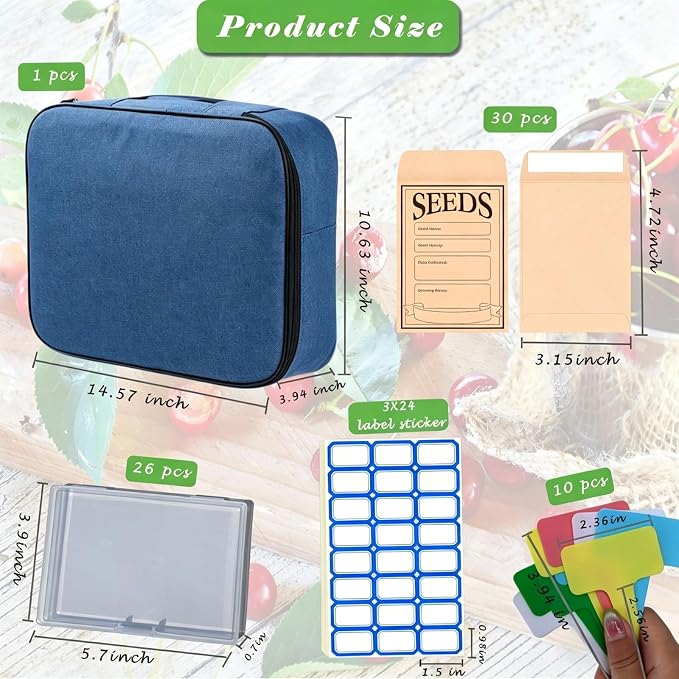 Seed Storage Organizer Kit, Seed Packet Organizer, Blue | Moisture-proof, Come with Clear Storage Organizer Boxes, envelopes, Labels, Portable gift for Gardeners, Hobbyists