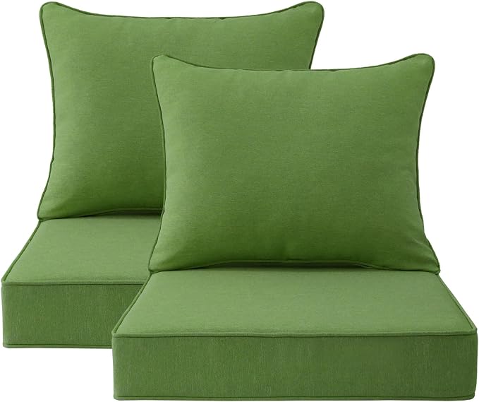 Unimatta Outdoor Patio Chair Cushions Set, 24" x 24", Set of 2, Water-Repellent, Fade Resistant, Deep Seat Bottom and Back Cushion for Backyard, Couch, Sofa and Patio Furniture, Lawn Green