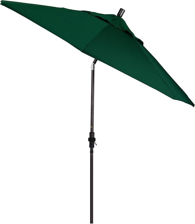 California Umbrella 9' Round Aluminum Market Umbrella, Crank Lift, Collar Tilt, Bronze Pole, Hunter Green Olefin
