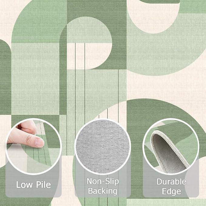 3x5 Green and White Geometric Boho Area Rug for Bedroom Entryway Hallway Abstract Rug Machine Washable Non-Slip Carpet for Bathroom Kitchen Bedside Living Room