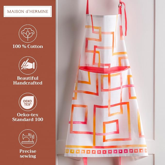 Maison d' Hermine Aprons for women with Pocket 100% Cotton (27.50"x31.50") | Adjustable Neck Strap & long ties Apron Men Chef Wedding Cooking Gardening Server Maid