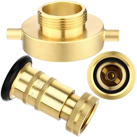Shimeyao (1" NPT/NPSH) Brass Fire Hose Nozzle Fire Equipment Spray Jet Fog Brass Hydrant Adapter with Pin Lug 2-1/2" NST (NH) Female x 1-1/2" NST (NH) Male