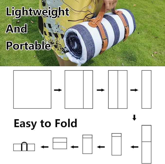 79”x79” Picnic Blanket Extra Large, Waterproof and Foldable Beach Blanket, 3-Layer Outdoor Blanket for 6 to 8 Adults, for Camping, Park, Beach, Grass, Indoors