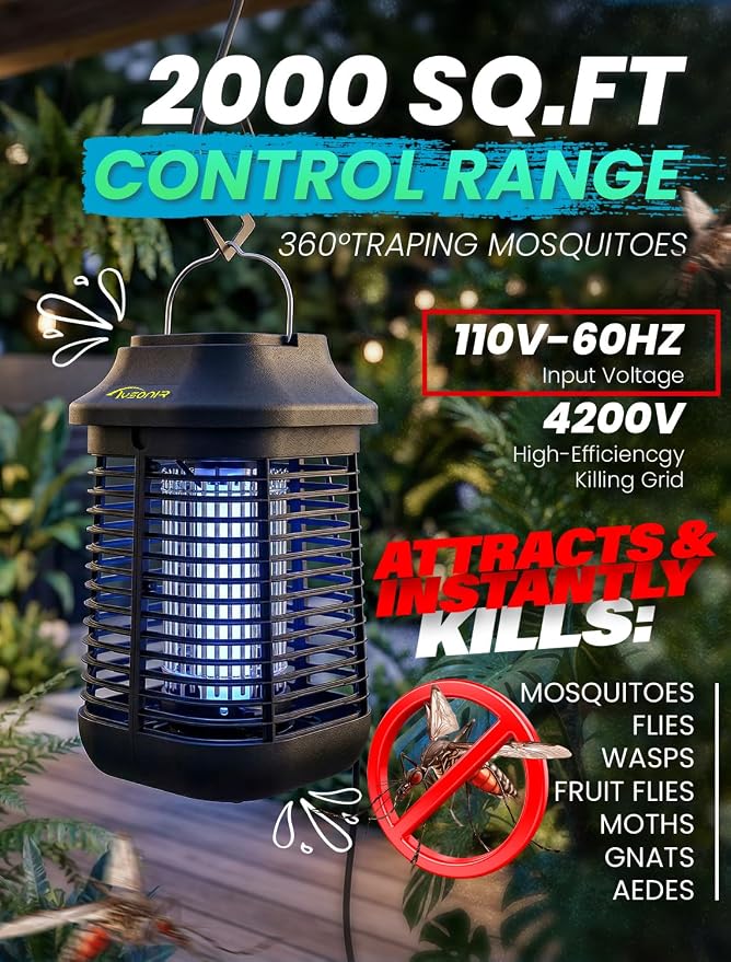 Bug Zapper 4200V, 9.84Ft Power Cord w/Switch, Electronic Mosquito lamp