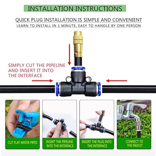 98Ft Greenhouse Drip Irrigation Kit Automatic Irrigation System 360°Adjustable 30 Brass Spray Nozzles 1/2'' Irrigation Tubing Hose Patio Misting Plant Watering with Blank Distribution Tubing Hose