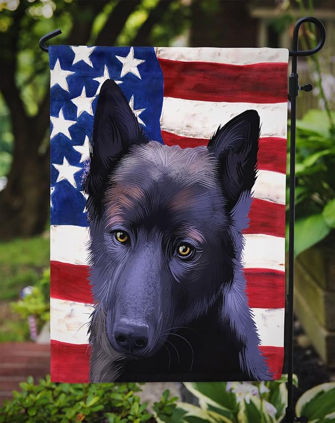 Caroline's Treasures CK6437GF Black Norwegian Elkhound American Flag Garden Flag Mailbox Flag Decorative Yard Flag Banner Outside Patio Artwork Yard Flower Beds, Garden Size, Multicolor