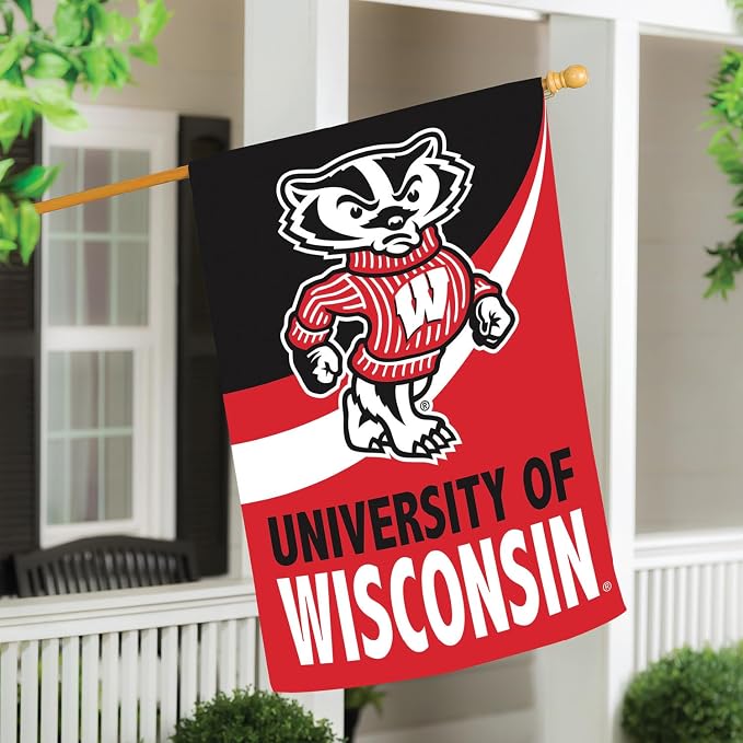 NCAA University of Wisconsin-Madison House Flag, 28 x 44, Double Sided Garden Flags for Outside, Outdoor College Flags & Banners for Gardens Patio, Indoor Wall Decor Flag for Room