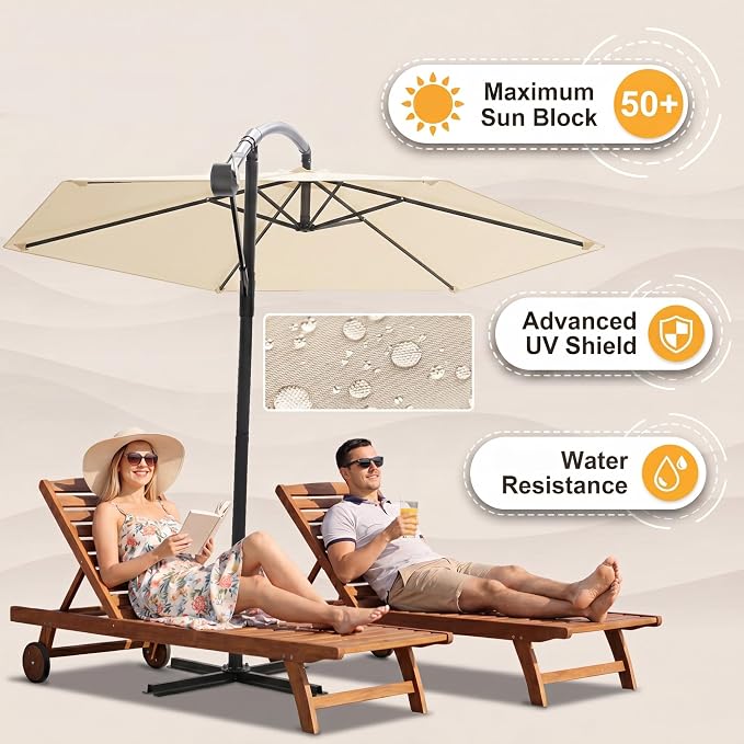 Greesum 10FT Cantilever Offset Patio Umbrella, Outdoor Umbrella for Yard, Market, Heavy-Duty Waterproof Pool Umbrella with 6 Sturdy Ribs, UV Protection for Beach, Deck, Garden, Backyard