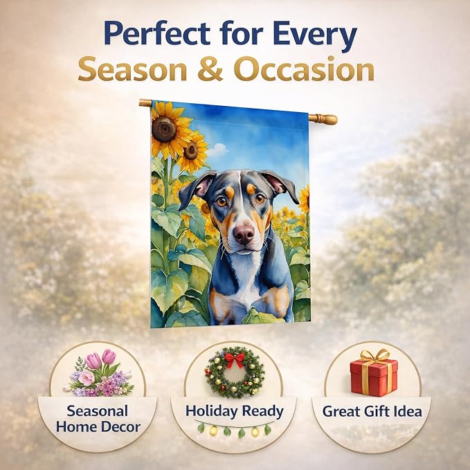 Caroline's Treasures DAC6046CHF Catahoula in Sunflowers House Flag Large Porch Sleeve Pole Decorative Outside Yard Banner Artwork Wall Hanging, Polyester, House Size, Multicolor
