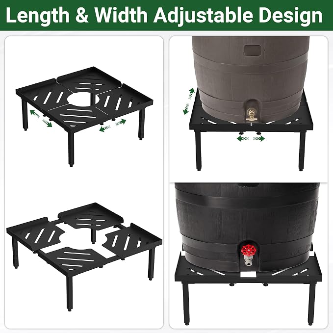 45-100 Gallon Rain Barrel Stand | Length & Width Adjustable, Heavy-duty Steel Stand for Outdoor Rain Barrel