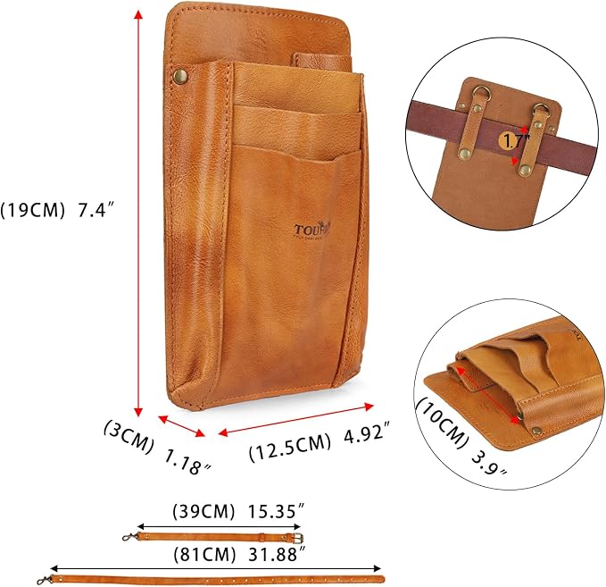 Leather Multi-Way Florist Tool Pouch - 4 Pocket Waist Shoulder Gardener Bag | 4 in 1 Organized Holder, Versatile Waist/Crossbody Carry,Adjustable Strap, Wearable Utility Pouches, Handy Cell Phone Holster