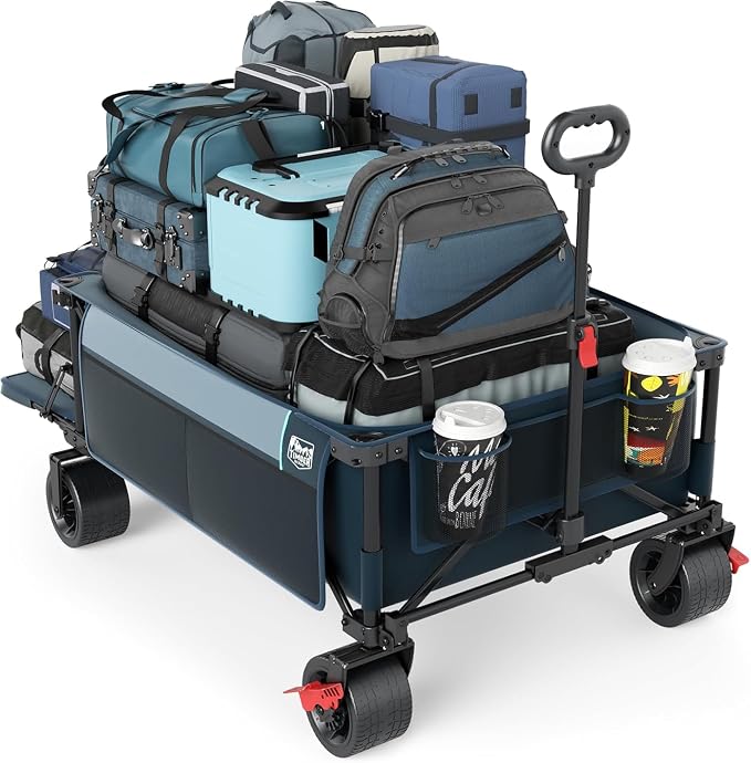 Timber Ridge 600L Beast Wagon 26" W Extra Wide Folding w/Big Wheels Cart | Cargo Net & Tailgate, 500lbs Heavy Duty All Terrain 55.25" L Collapsible Portable Carts for Camping, Sports, Dogs, Blue