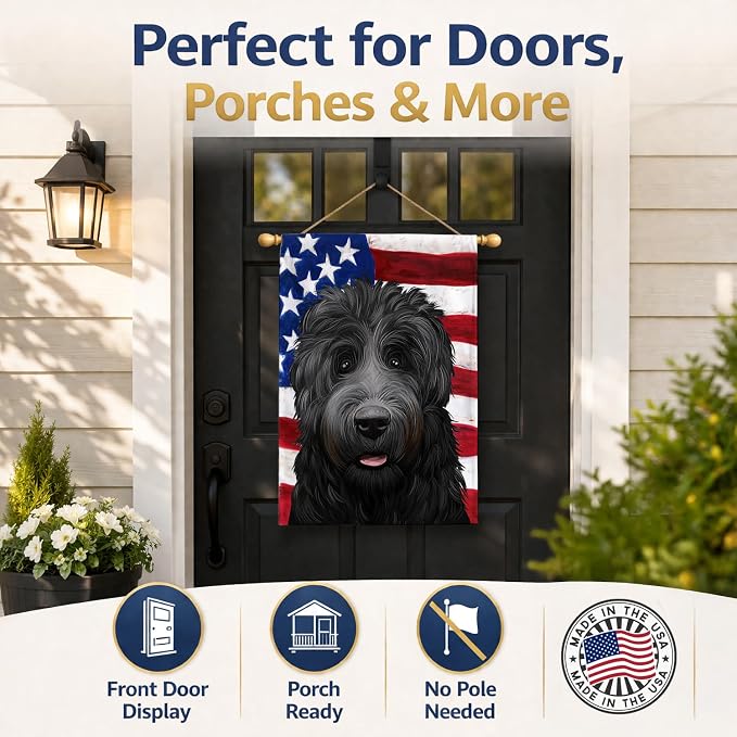 Caroline's Treasures CK6438CHF Black Russian Terrier American Flag House Flag Large Porch Sleeve Pole Decorative Outside Yard Banner Artwork Wall Hanging, Polyester, House Size, Multicolor