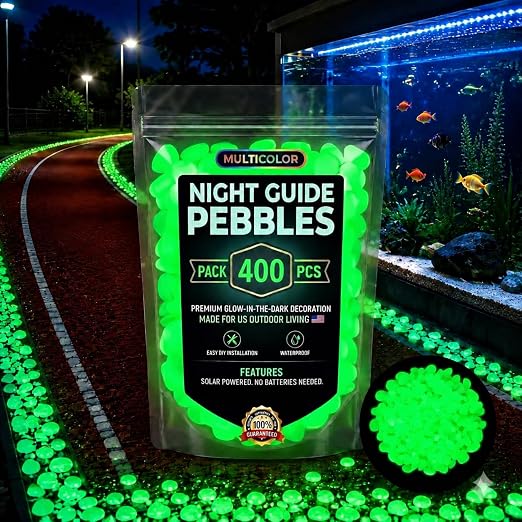 Glow in the Dark Rocks Outdoors, Decorative Night Guide Pebbles for Landscaping & Garden Pathway, Colored Glow Stonesfor Fish Tank, Aquarium Decor & Planters, Luminous Stones for Vases (400, Purple)