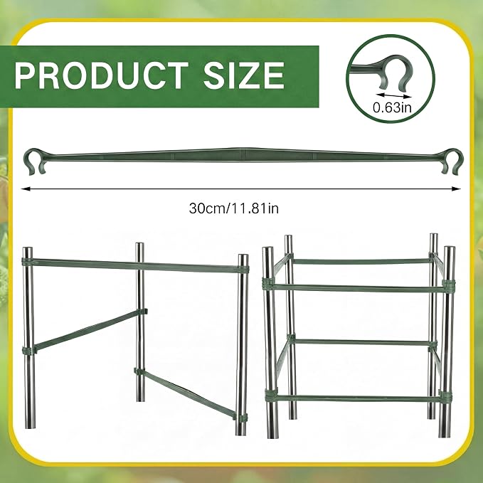 Geelin 200pcs Stake Arms for Tomato Cage Expandable Trellis Connectors for Tomato Cage Attach Plant Stakes Climbing Plants Garden Plants Vegetables (11.81in×0.63in)
