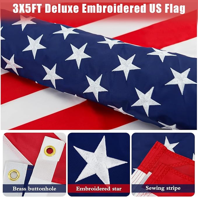 ZMTECH 2 Pack 6FT White Flag Pole Kit with Solar Light and Proud American Flag, Adjustable Bracket and Upgraded Tangle-Free Ring 1" Stainless Steel Flagpole for Day and Night, Residential, Commercial