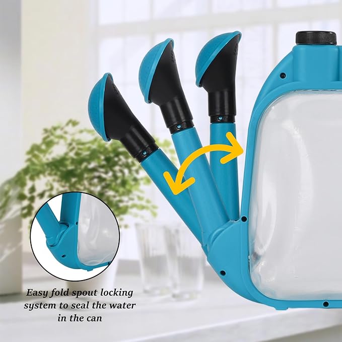 4L Foldable Watering Can with Rotating Nozzle & Long Spout for Plants, Indoor Outdoor Gardening, Clear Plastic-Blue