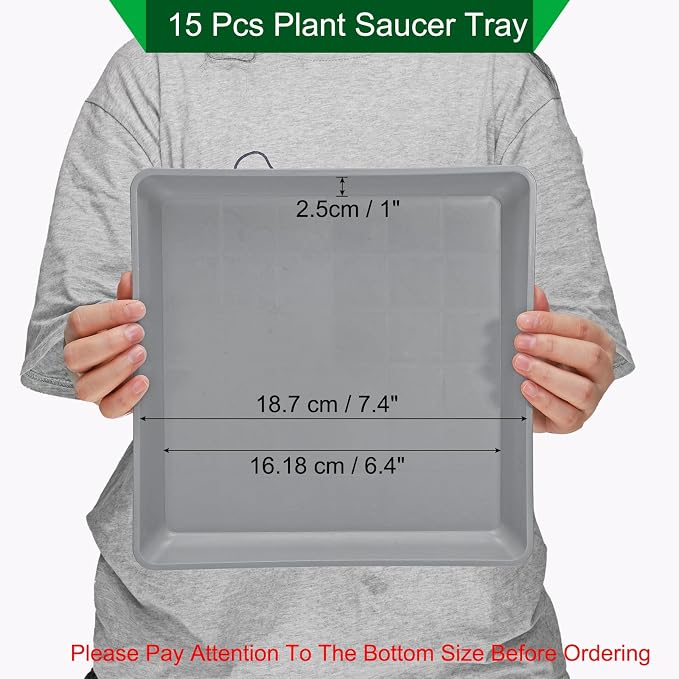 PATIKIL Plant Saucer Tray, 15 Pack 7 Inch Plastic Square Plant Saucer Flower Planter Drip Tray for Indoors Outdoors Patio Balcony, Grey